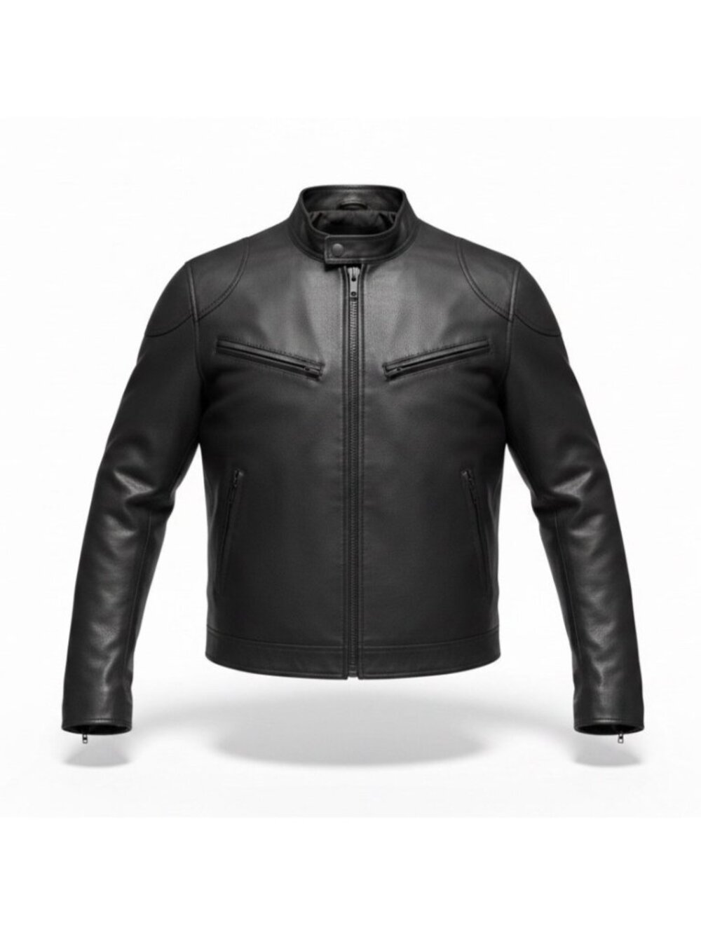 T-Traxx Mens Black Leather Jacket Zip-Up Quilted Lining Motorcycle Style Sz M